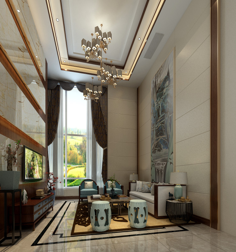 别墅 客厅图片来自武汉一号家居网装修在保利心语47栋别墅380平新中式的分享