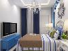 卧室多采用蓝色和白色，很好的与客厅做出了呼应，统一了风格，家具简单时尚色彩明快，自然，布艺采用简单的条纹装饰了空间的色彩，突出了地中海明快，明亮自然的特点。
