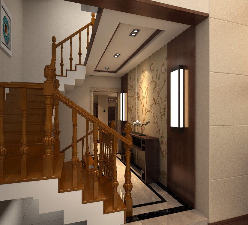 别墅 楼梯图片来自武汉一号家居网装修在保利心语47栋别墅380平新中式的分享
