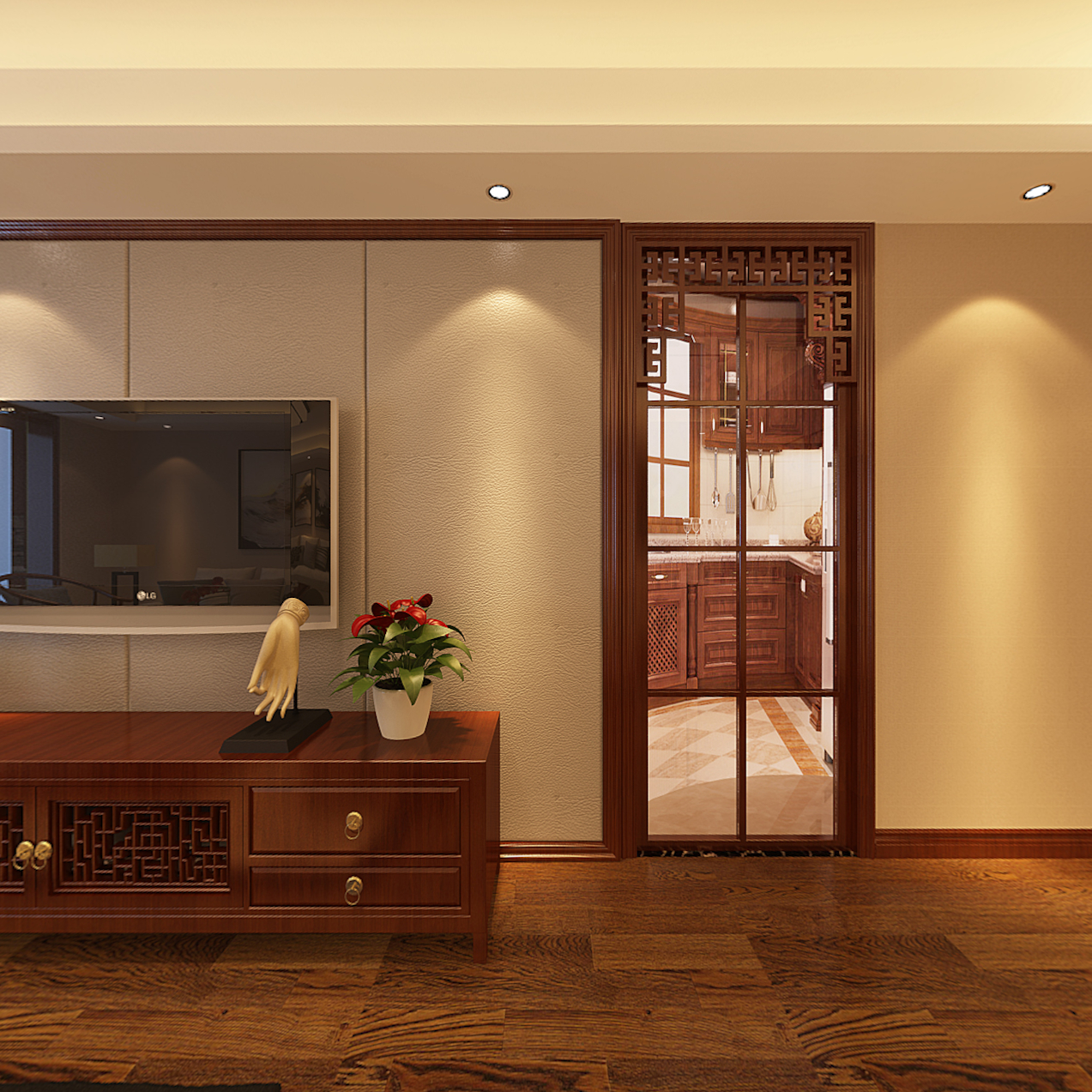 三居 中式， 客厅图片来自武汉一号家居网装修在丽岛2046中式102平三房两厅的分享