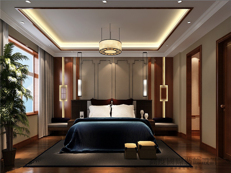 新中式 混搭 别墅 客厅 卧室 卧室图片来自沙漠雪雨在天恒乐墅420平米新中式东方韵味的分享