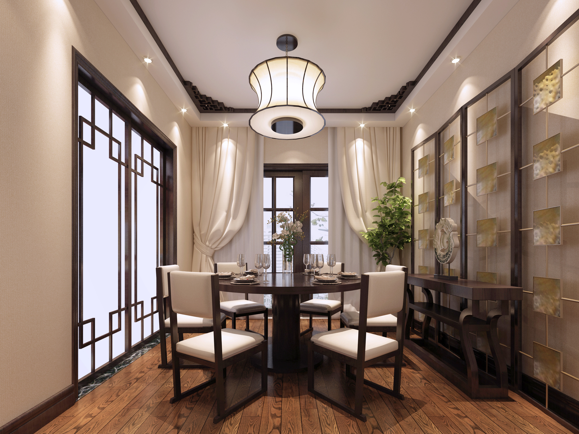 新中式， 四室， 餐厅图片来自武汉一号家居网装修在招商雍华府147平新中式四室两厅的分享