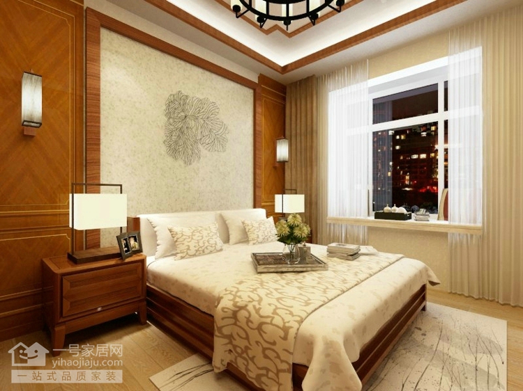 卧室图片来自武汉一号家居在光谷满庭春中式风格装修案例赏析的分享