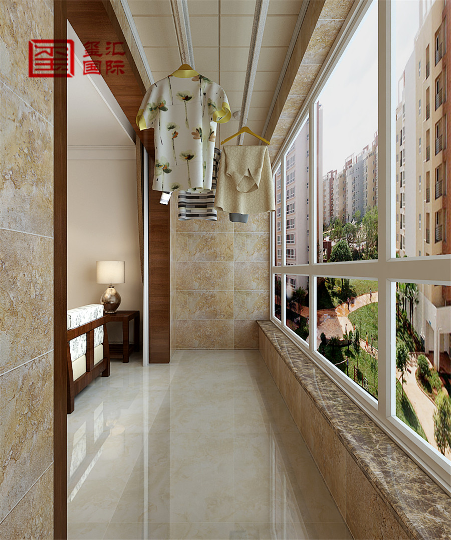 新中式 三室 白领 阳台图片来自河北玺汇国际装饰公司在华域城150平错层新中式风的分享