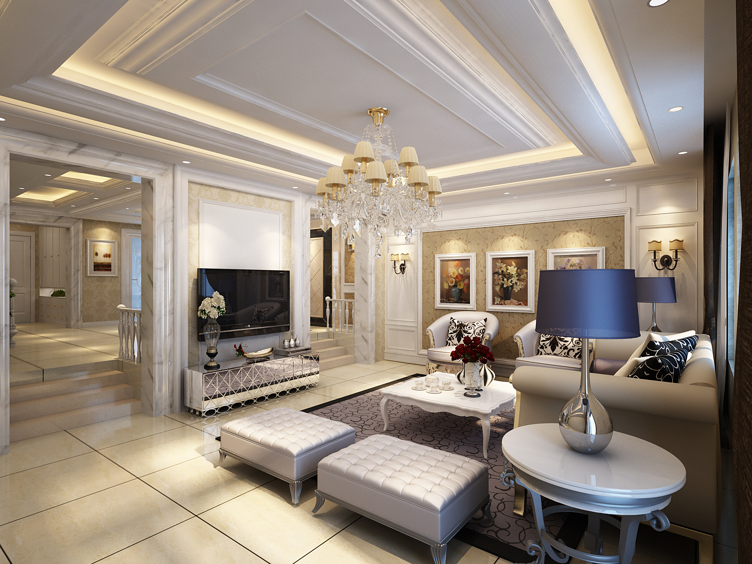 欧式 白领 别墅 收纳 80后 小资 客厅图片来自天津实创装饰赵在28.6万打造262平米简欧风格的分享