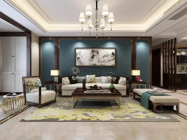 客厅图片来自装修设计芳芳在国熙台138新中式三居的分享