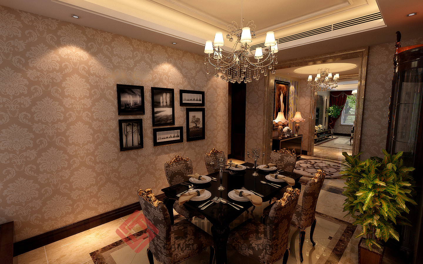 新古典 别墅 80后 小资 深色系装修 餐厅图片来自方林装饰在格林玫瑰湾新古典风格案例的分享