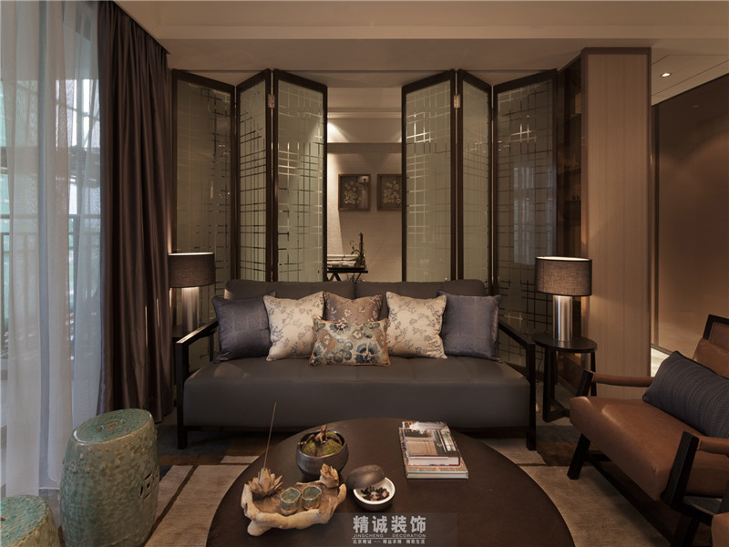 新中式 二居 80后 客厅图片来自北京精诚兴业装饰公司在水墨林溪两居室新中式风格的分享