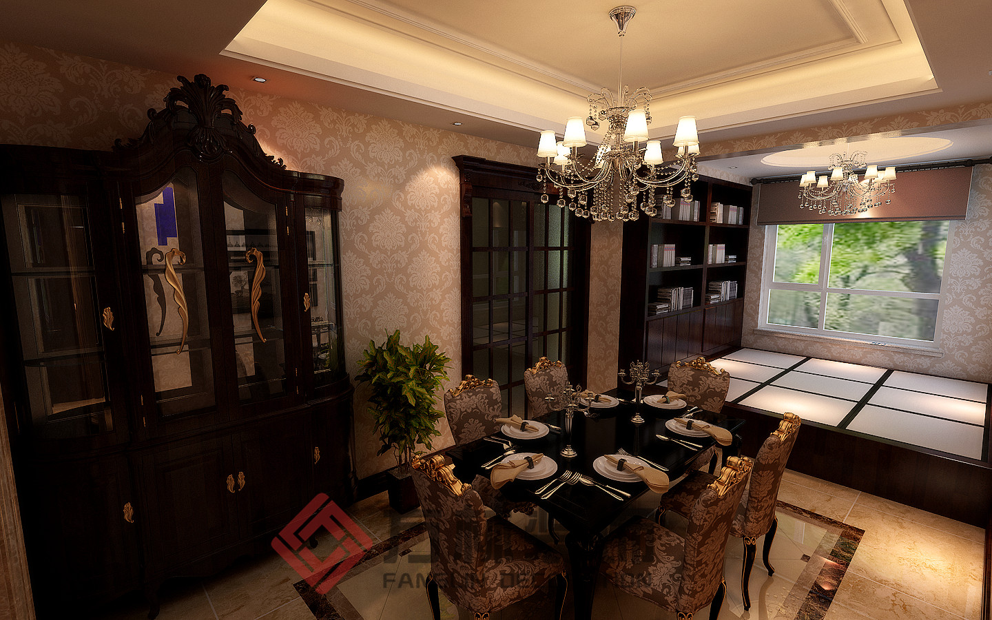 新古典 别墅 80后 小资 深色系装修 餐厅图片来自方林装饰在格林玫瑰湾新古典风格案例的分享