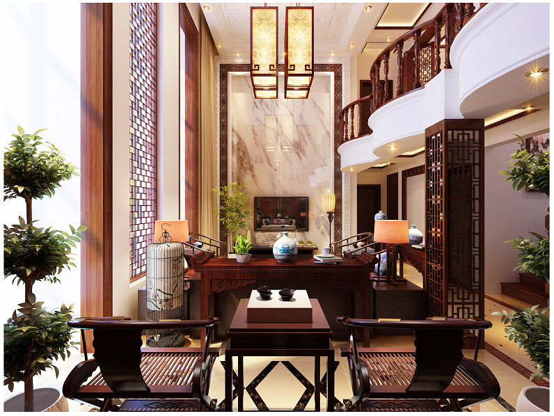 客厅图片来自北京居然元洲装饰小尼在牛驼孔雀城复式结构中国风的分享