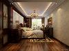 卧室依旧使用木色家具，整体墙纸和客餐厅一样。床头背景墙中间采用软包，两边装饰贴壁纸，既美观又节省成本。