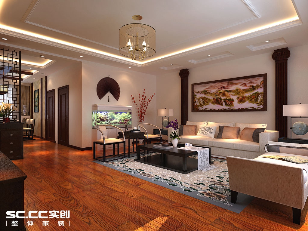 四居 中式 客厅图片来自哈尔滨实创装饰阿娇在省公务员小区220平简中式四居室的分享