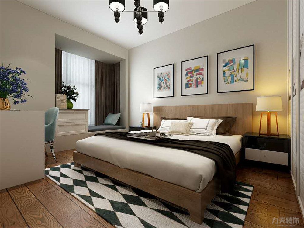 一室 混搭 白领 80后 小资 床 卧室图片来自阳光力天装饰在力天装饰-盛和家园70㎡的分享