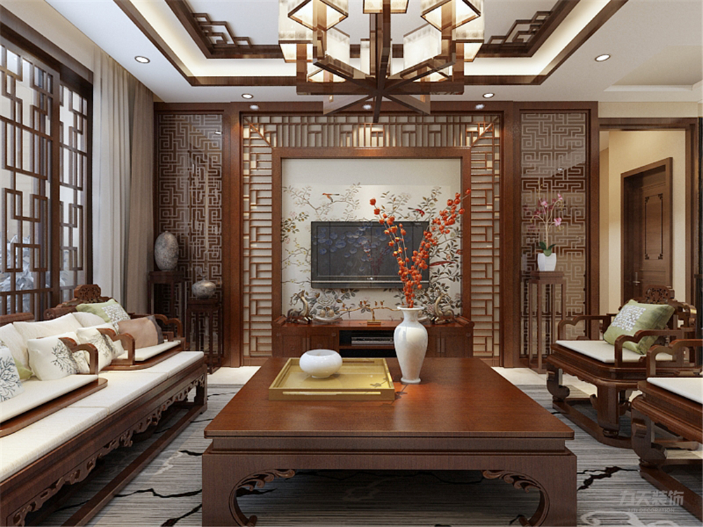 三居 白领 80后 小资 中式 客厅图片来自阳光力天装饰在力天装饰-华侨城 137㎡的分享