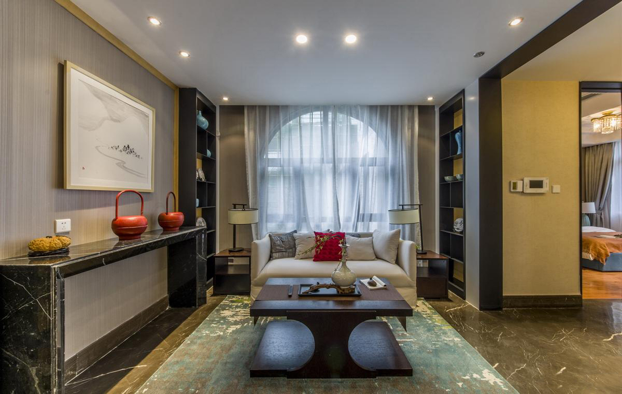 别墅 收纳 新中式 客厅图片来自张勇高级室内设计师在金地中央世家新中式设计案例效果的分享