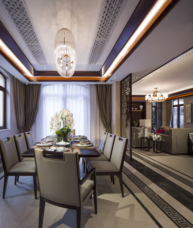 别墅 三居 餐厅图片来自张勇高级室内设计师在新世界丽樽新中式设计案例效果的分享