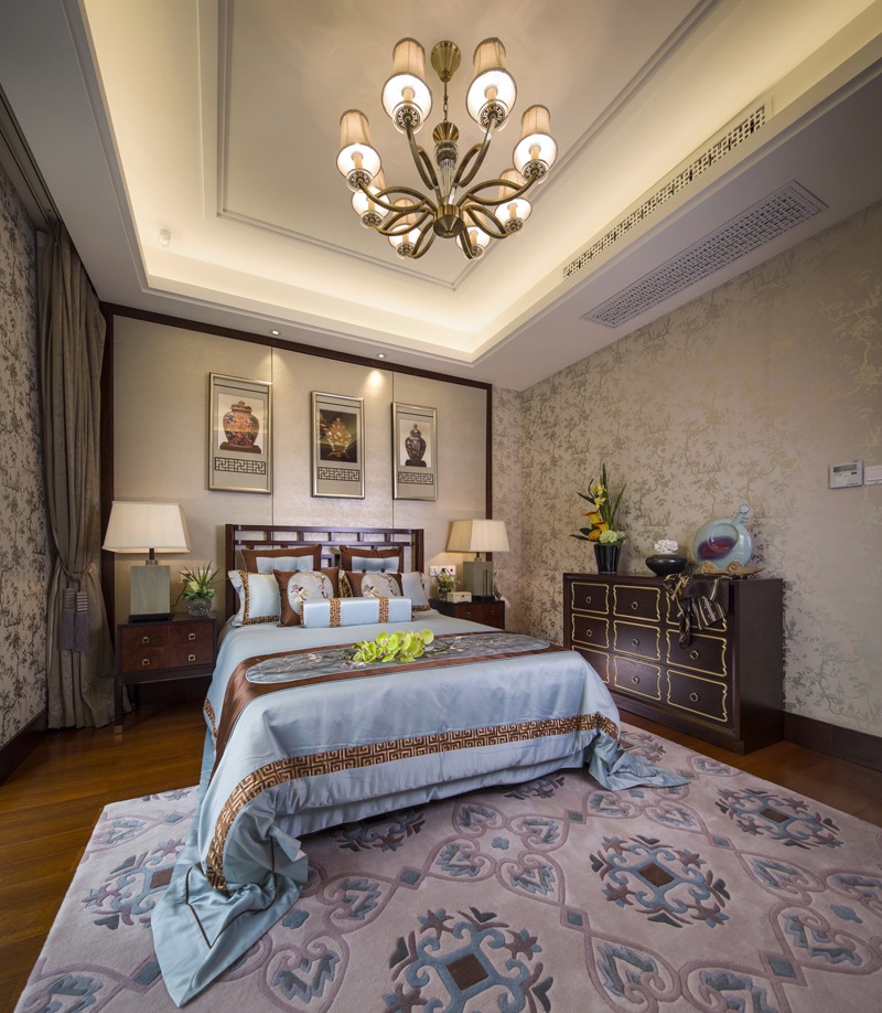 别墅 三居 卧室图片来自张勇高级室内设计师在新世界丽樽新中式设计案例效果的分享