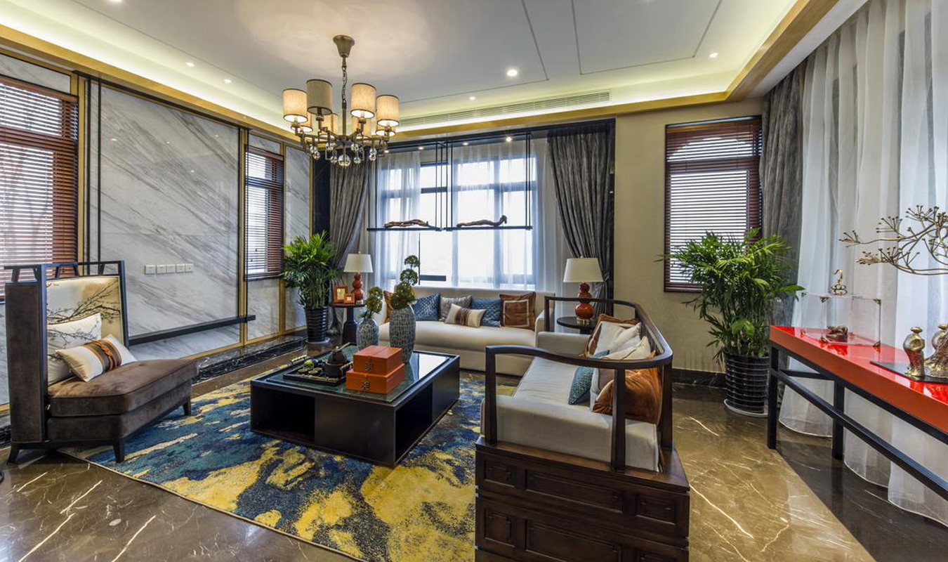 别墅 中式 收纳 客厅图片来自张勇高级室内设计师在金地中央世家新中式设计案例效果的分享