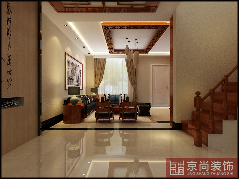 中式 小资 白领 楼梯图片来自天津京尚装饰在花样年华郡 中式风格的分享