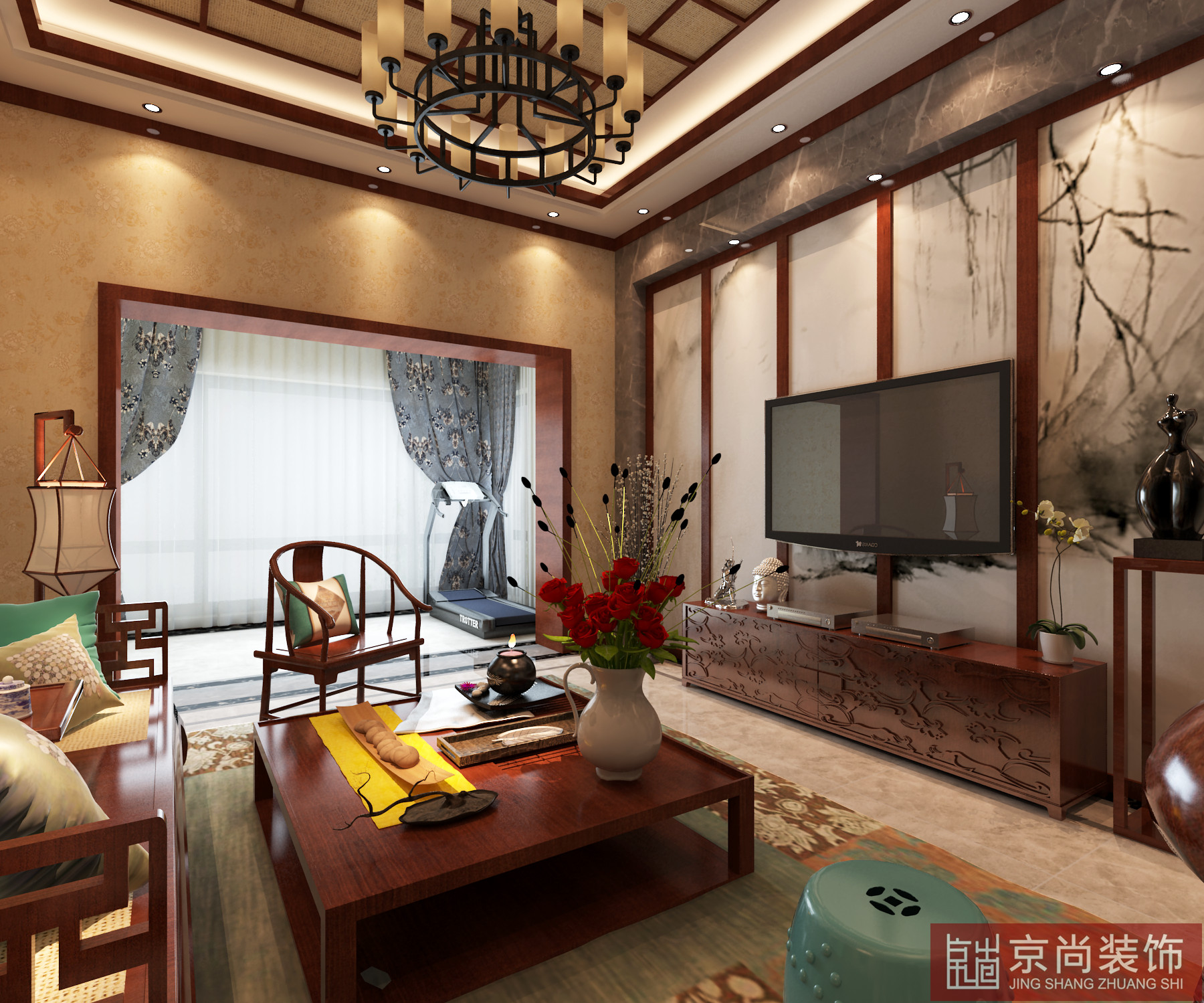 中式 古典 收纳 独特 客厅图片来自天津京尚装饰在京尚装饰-美阳-中式四居的分享