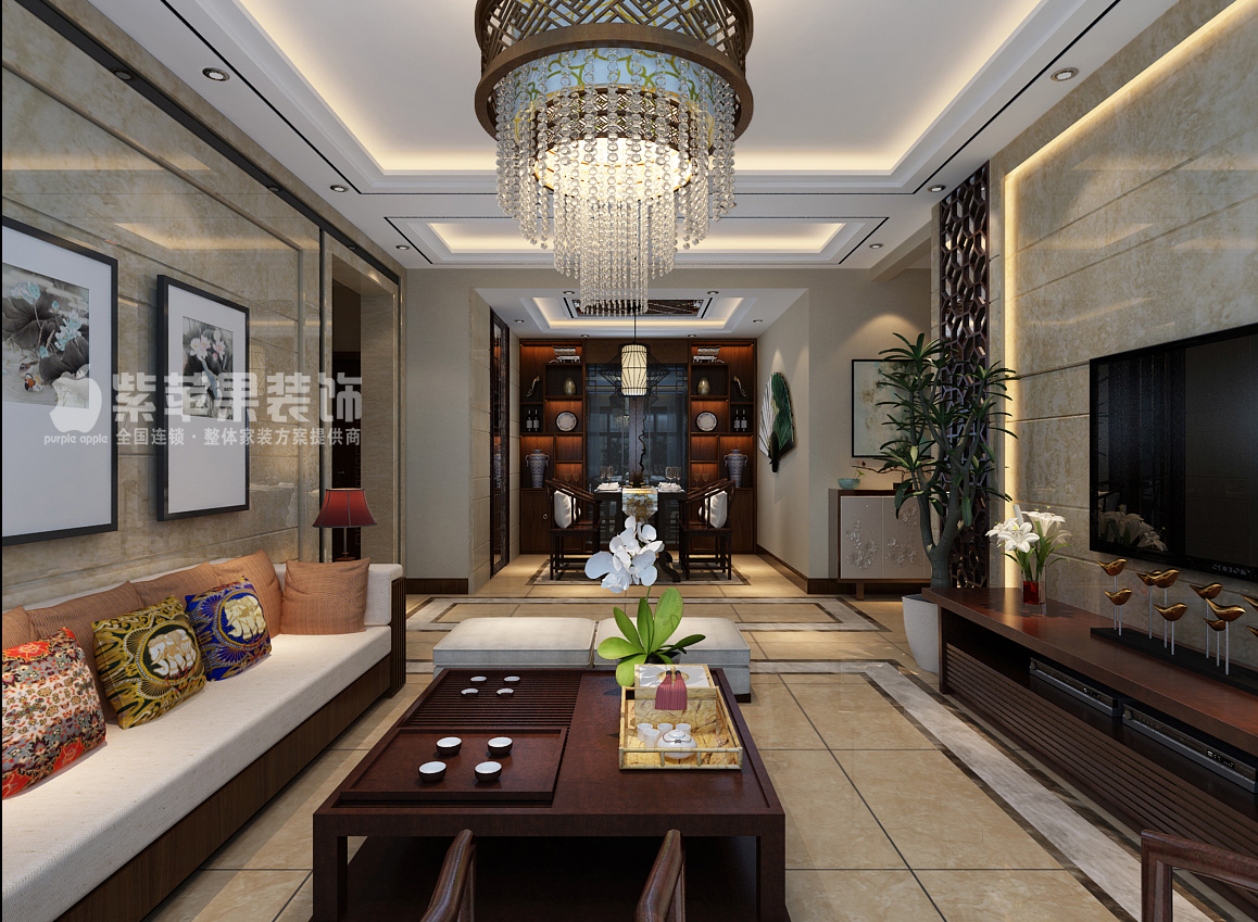 中式风格 新房装修 富力华庭 三居室设计 客厅图片来自山西紫苹果装饰公司在富力华庭139的分享