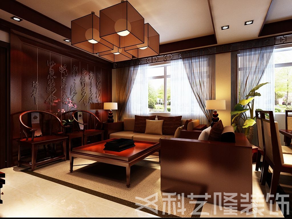 客厅图片来自天津科艺隆装饰在国耀上河城—新中式—91.43㎡的分享