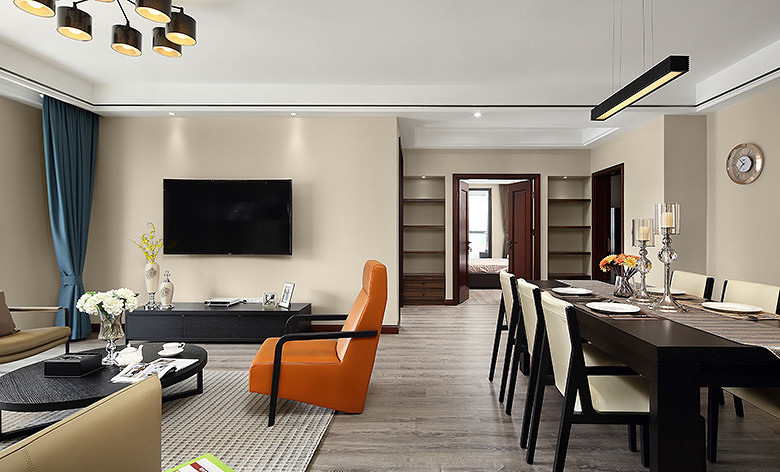 客厅图片来自家装大管家在那一抹橙色 109平现代简约3居室的分享