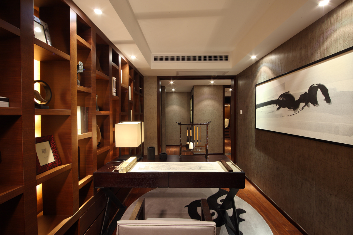 领秀翡翠山 新中式 复式 书房图片来自别墅设计师杨洋在现代中式风格-领秀翡翠山的分享