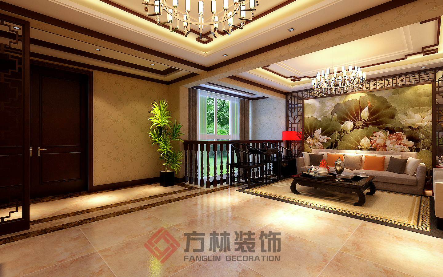 别墅 中式 小资 中式风格 客厅图片来自方林装饰在逸景盛熙城320平中式装修案例的分享