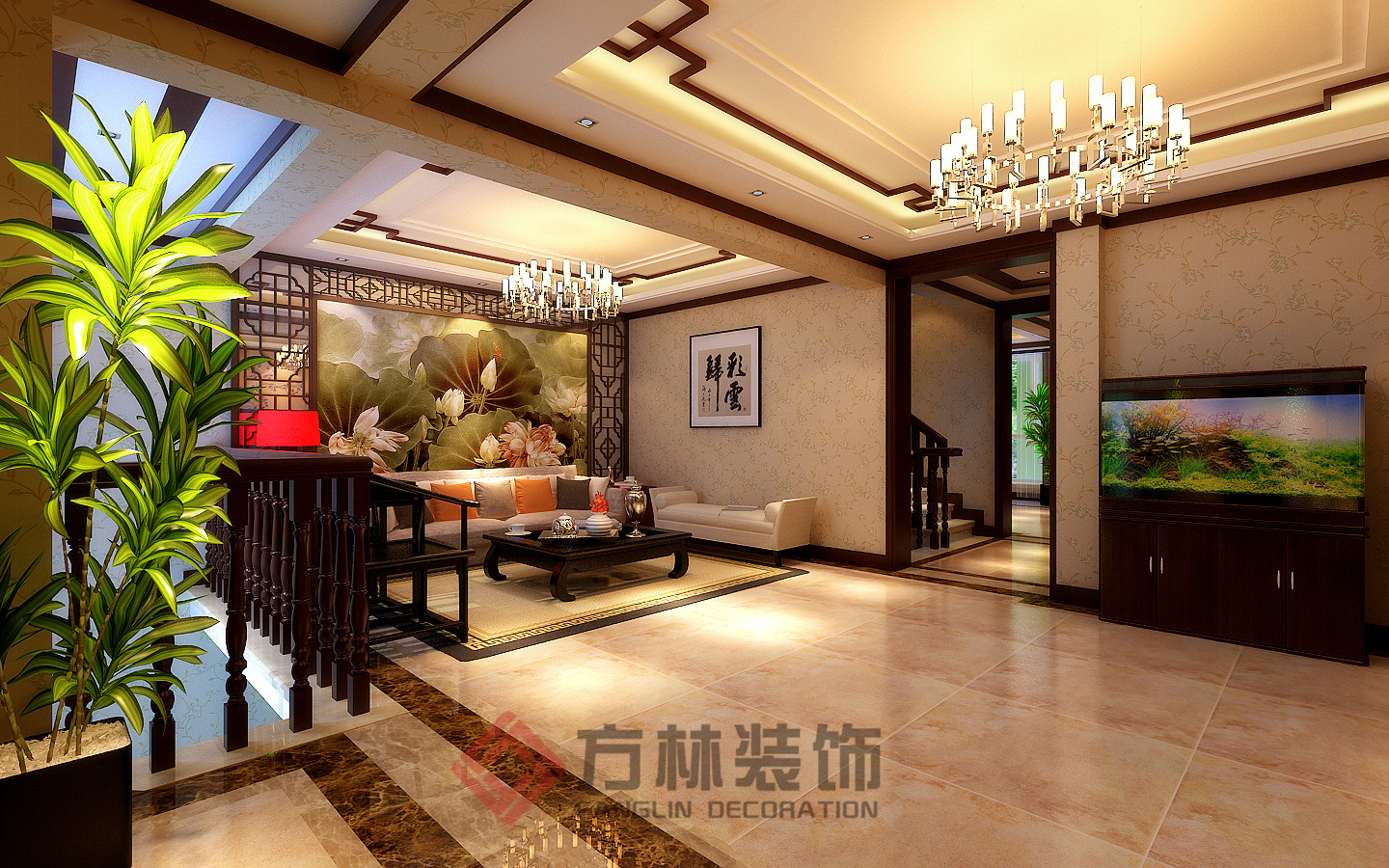 别墅 中式 小资 中式风格 客厅图片来自方林装饰在逸景盛熙城320平中式装修案例的分享