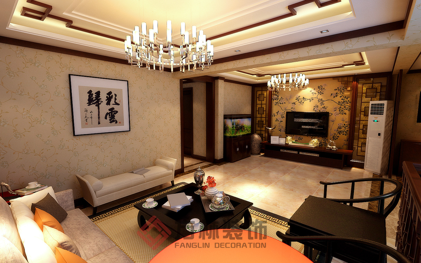 别墅 中式 小资 中式风格 客厅图片来自方林装饰在逸景盛熙城320平中式装修案例的分享