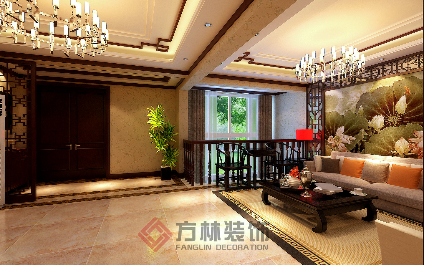 别墅 中式 小资 中式风格 客厅图片来自方林装饰在逸景盛熙城320平中式装修案例的分享