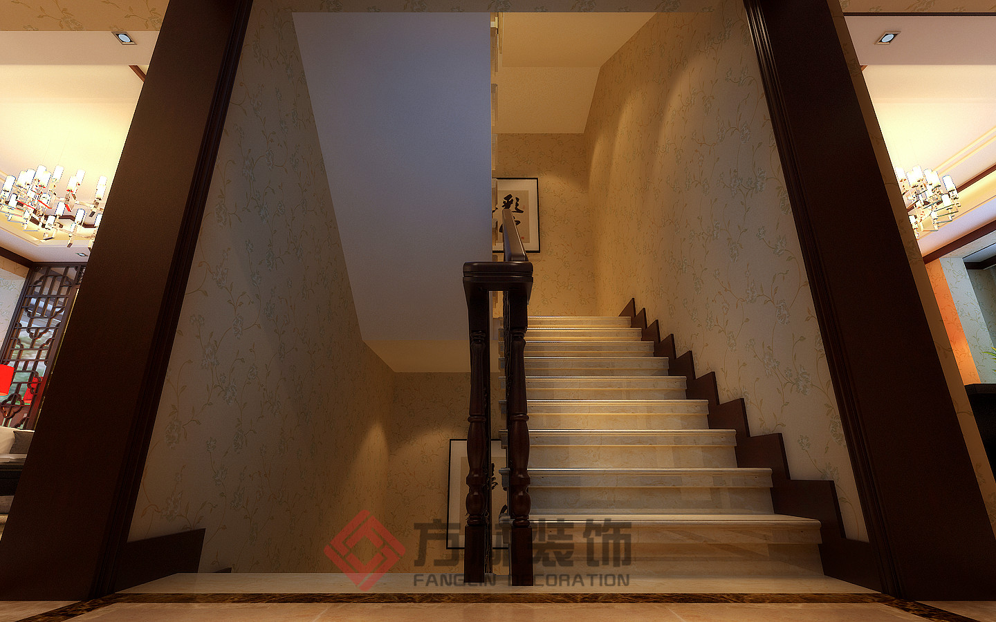 别墅 中式 小资 中式风格 楼梯图片来自方林装饰在逸景盛熙城320平中式装修案例的分享