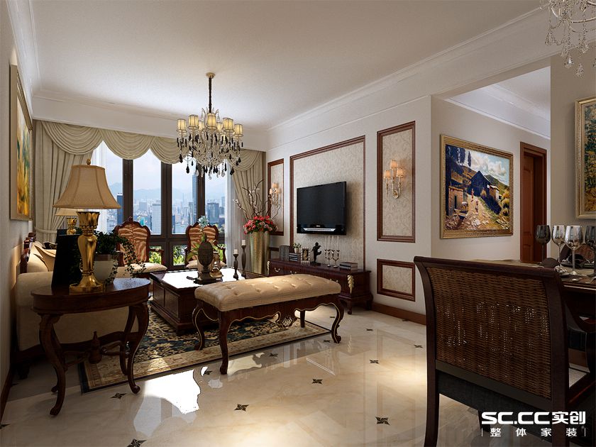 三居 美式 常青藤 实创 客厅图片来自快乐彩在常青藤120平三居室美式装修的分享