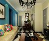蓝色的背景墙搭配中西合璧的家具，营造摩登怀旧的感觉。