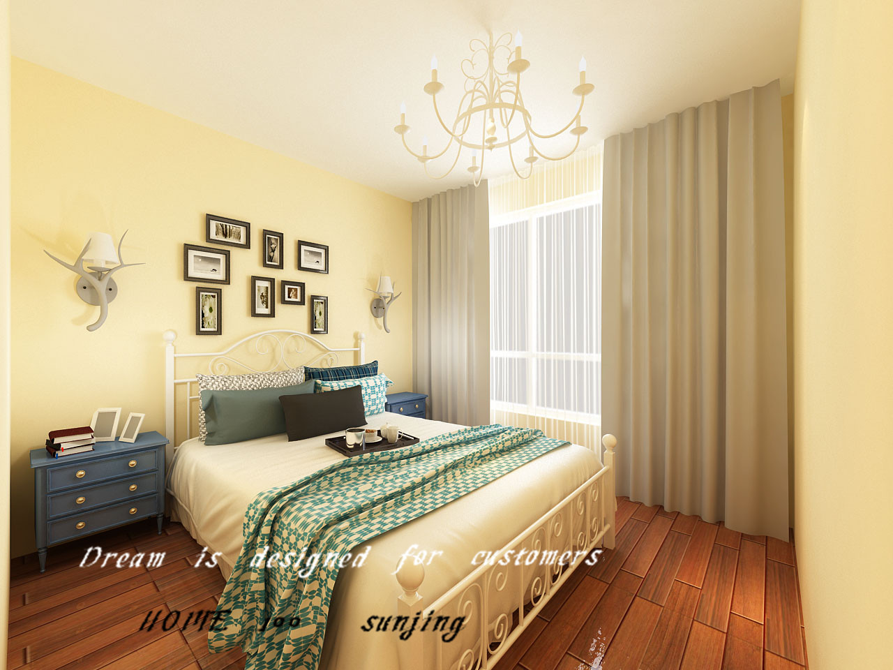 二居 地中海风格 城建南郡 卧室图片来自百家设计小刘在城建南郡78平地中海风格的分享