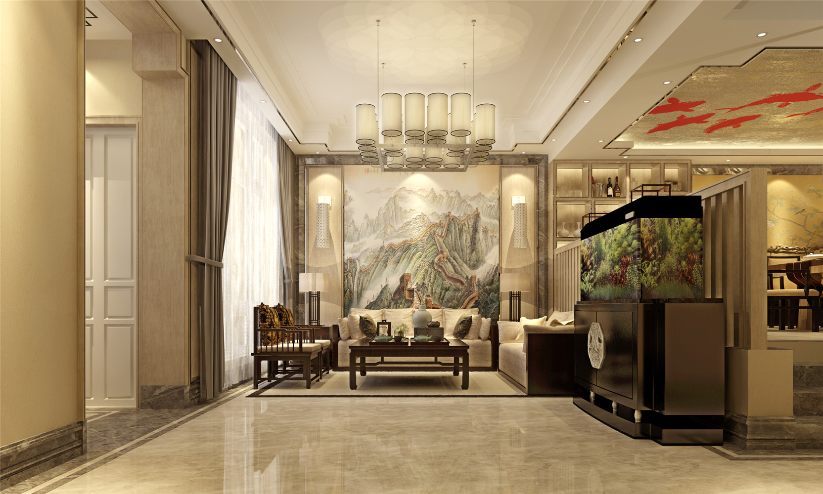 简约 中式 别墅 客厅图片来自张勇高级室内设计师在中式设计案例效果的分享
