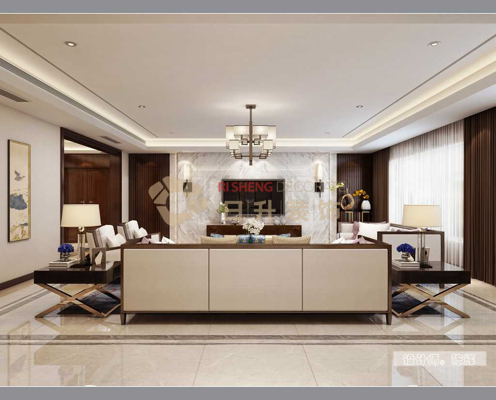新中式 大平层 装饰公司 日升装修 客厅图片来自日升嬛嬛在280平新中式风格装修的分享