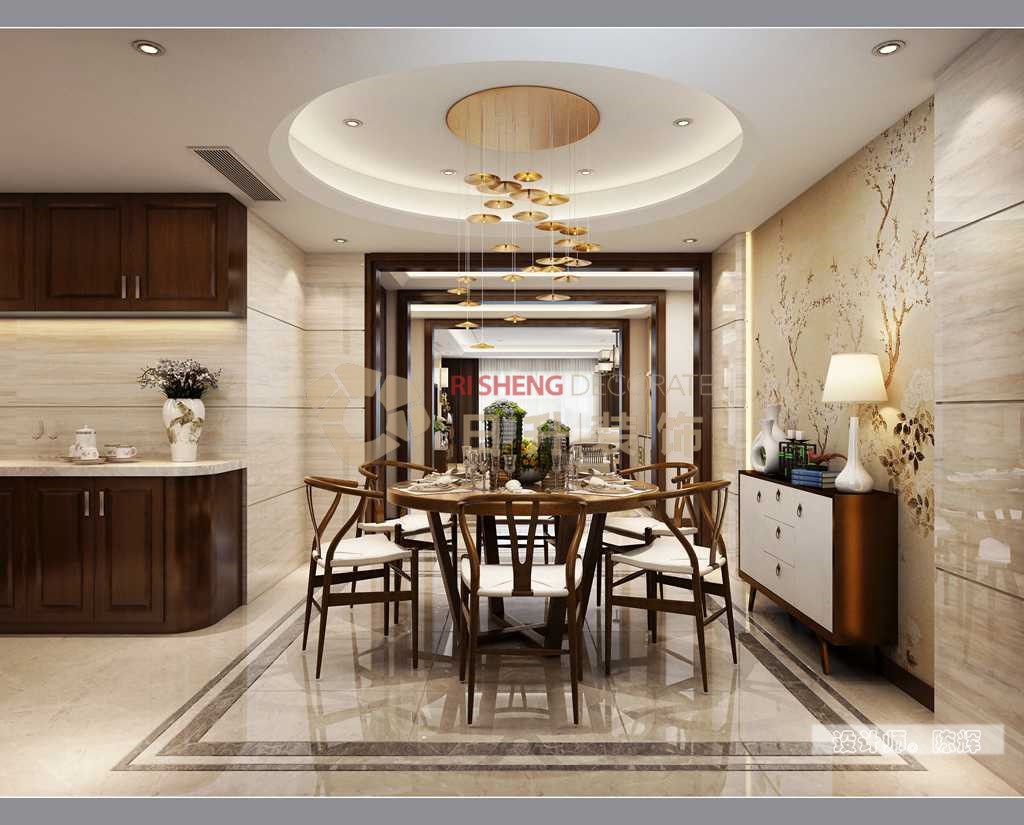 新中式 大平层 装饰公司 日升装修 餐厅图片来自日升嬛嬛在280平新中式风格装修的分享