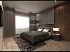 温润的木质元素运用在床头主墙与地坪的表现上，渲染主卧空间的幸福温度。 （此为3D合成示意图）