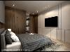 设计师邱郁雯赋予睡眠空间简单舒适的氛围，并运用简练的线条作为电视墙面的主题。 （此为3D合成示意图）