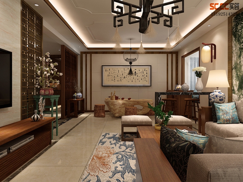 三居 中式 晓港名城 实创 客厅图片来自快乐彩在晓港名城169平中式装修设计的分享