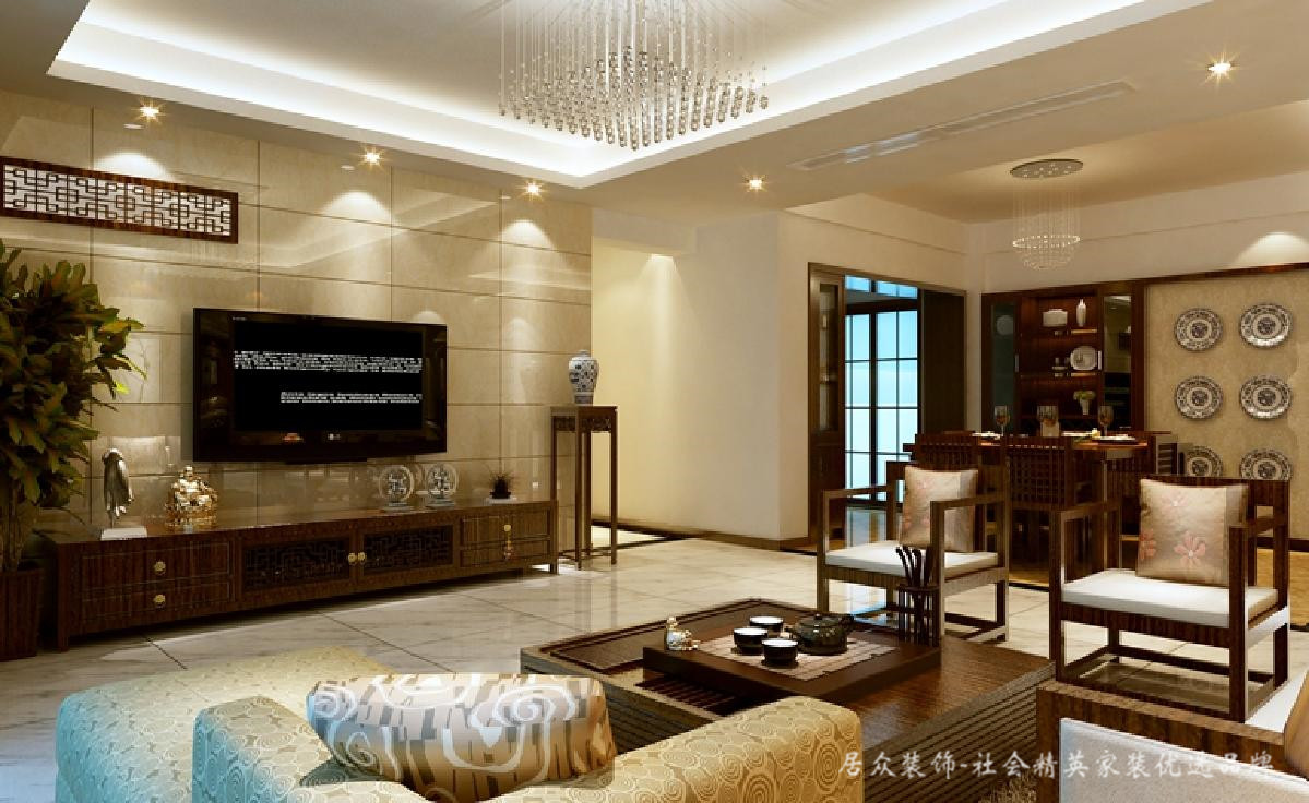简约 现代 中式 客厅图片来自深圳居众装饰集团在现代中式韵味-中信海阔天空130㎡的分享