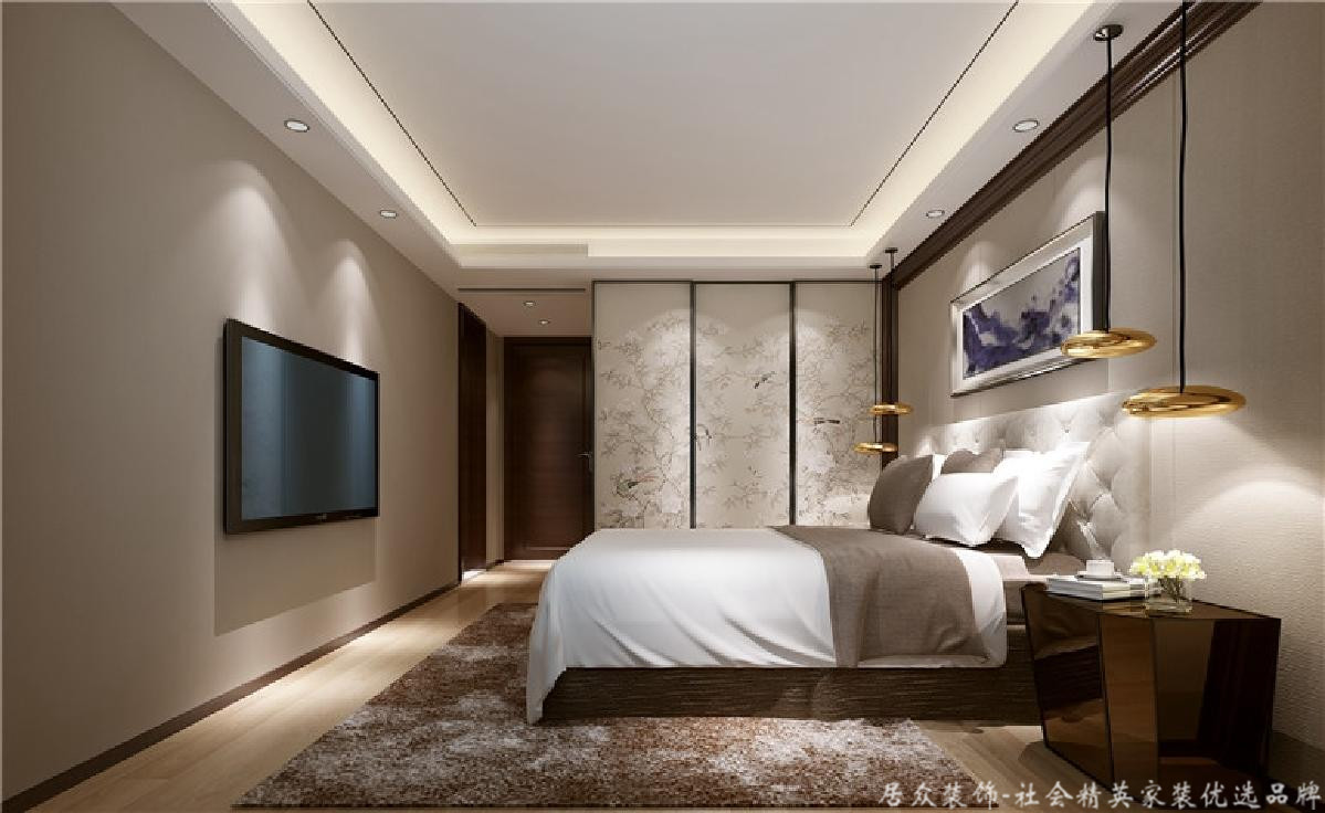 三居 中式 新中式 现代 卧室图片来自深圳居众装饰集团在影幕般的墙壁，上演惬意人生的分享