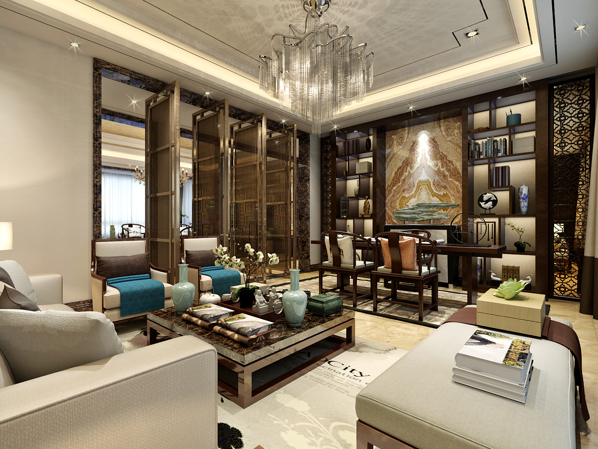 混搭风格 别墅 客厅图片来自北京龙发装饰集团沈阳分公司在新中式混搭
