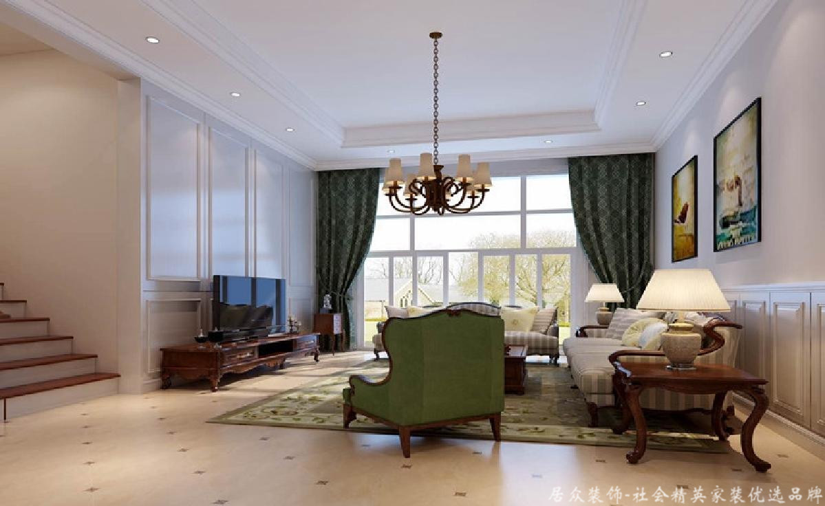 美式 复式 客厅图片来自gqx9211300在温馨淡雅-美式风格复式楼的分享
