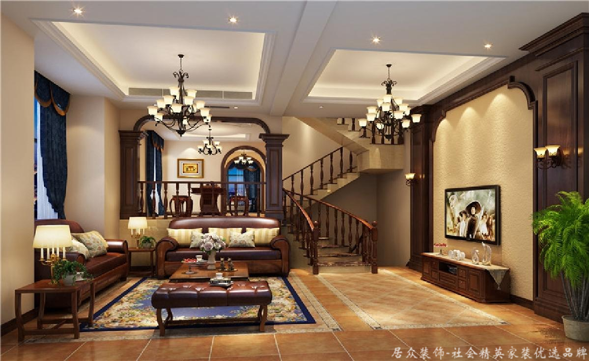 美式 别墅 简洁 实用 客厅图片来自居众装饰长沙分公司在旭辉御府-美式风格-300㎡的分享