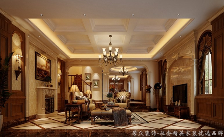 美式 别墅 客厅图片来自gqx9211300在龙湖悠山竣-美式别墅的分享