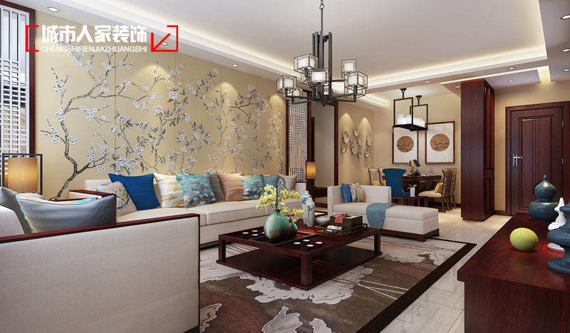 三居 中式风格 家装设计 家装公司 客厅图片来自太原城市人家装饰在华润·中海·幸福里170平米设计的分享