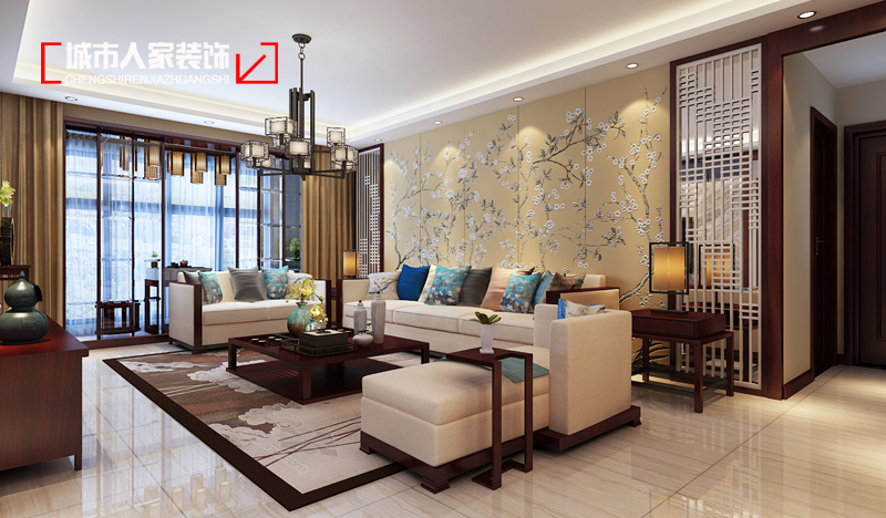 三居 中式风格 家装设计 家装公司 客厅图片来自太原城市人家装饰在华润·中海·幸福里170平米设计的分享